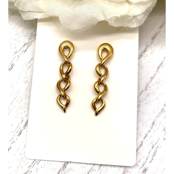 Vintage Napier Gold Dangling Chain Link Earrings With Polished Finish - Picture 2 of 5